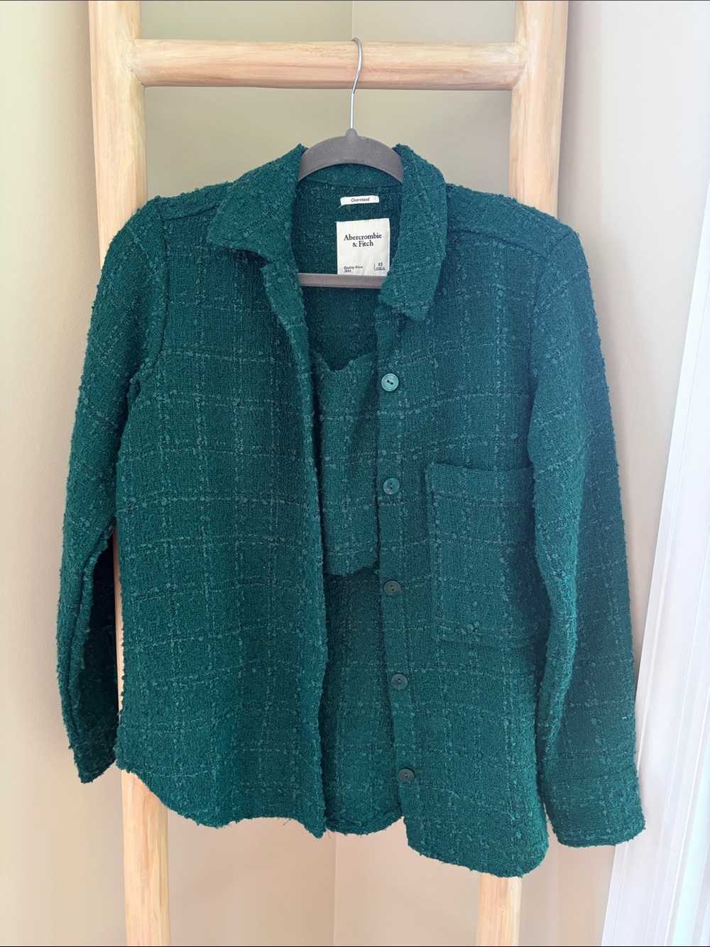 Abercrombie & Fitch Dark Teal Bouclé Shirt Jacket and Top Set